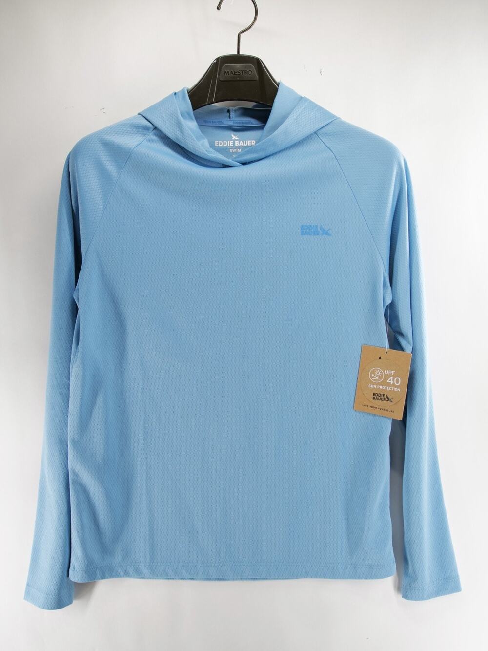 Eddie Bauer NWT Men's Small Light Blue Hooded Long Sleeve Rashguard UPF 40 Swim